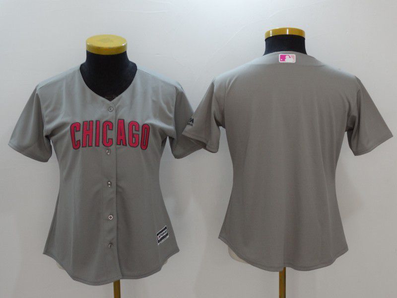 Women 2017 MLB Chicago Cubs Blank Grey Mothers Day Jerseys